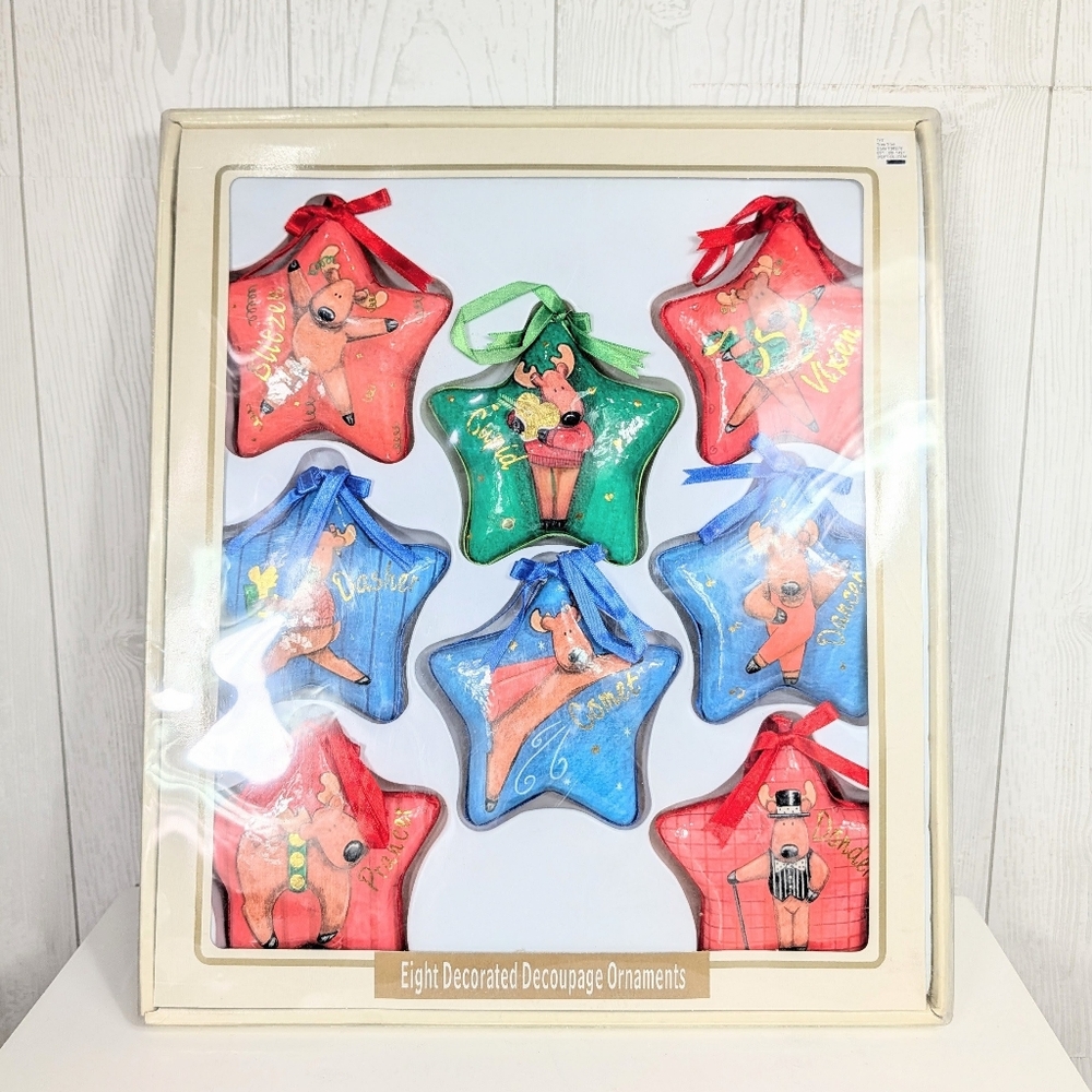 Vintage 1996 Christmas Tree Ornaments Deck The Halls Brand Santa's Reindeer